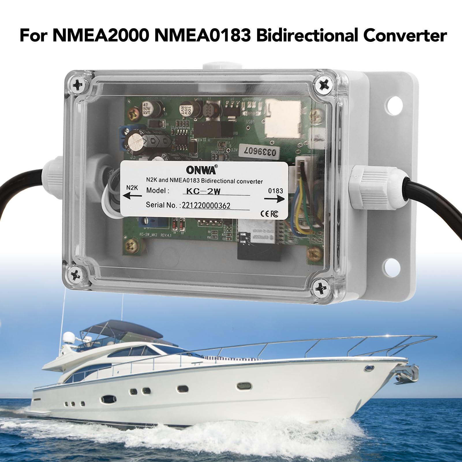 Conversor Bidireccional KC‑2W para NMEA2000 y NMEA0183 con Soporte y Sensor de Flujo de Instalación Plug and Play y Configuración Sencilla