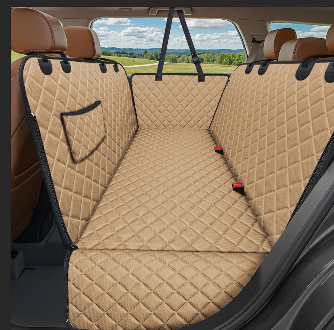  Hard Bottom Dog Car Seat Cover for Back Seat, PU Leather Hammock thumbnail