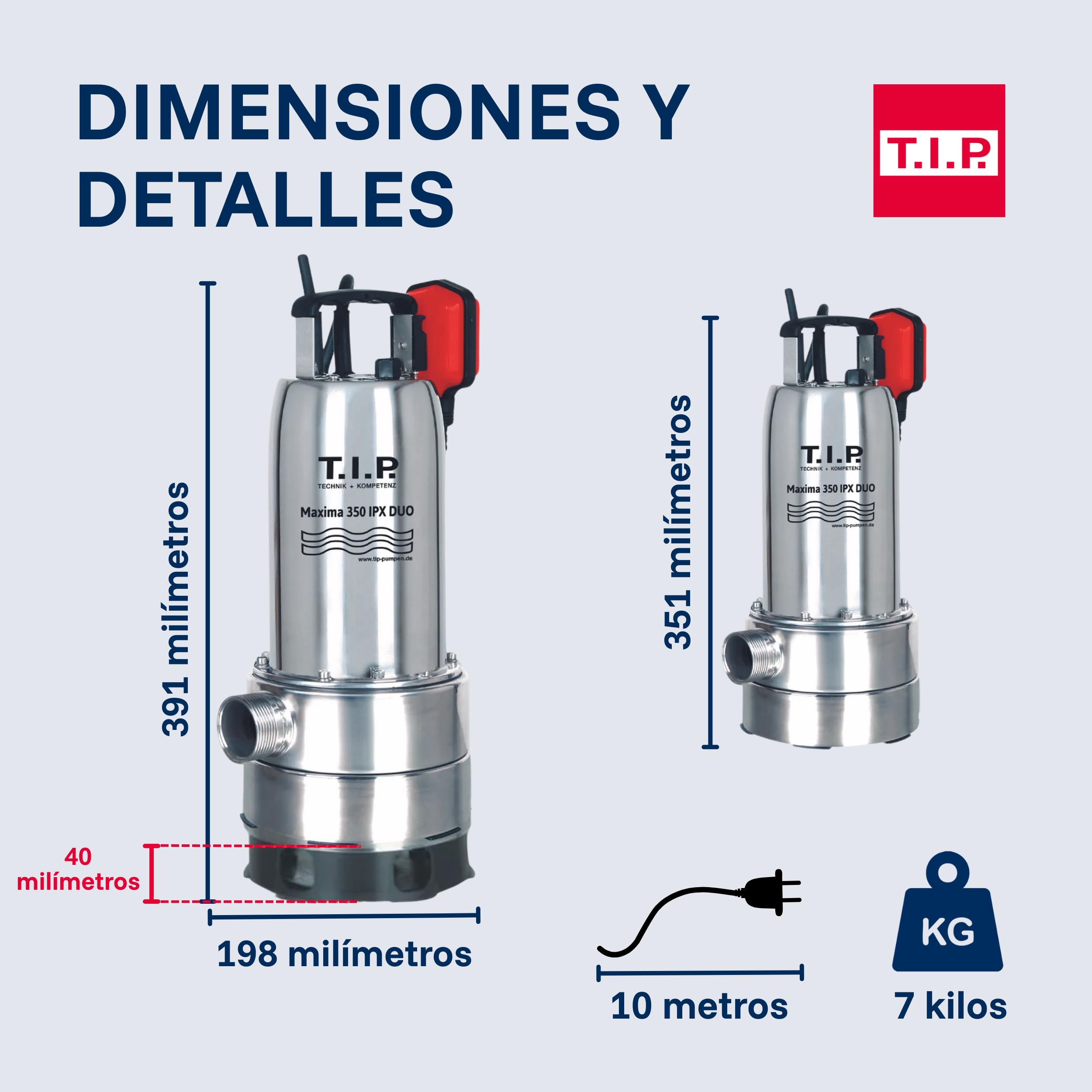 T.I.P. Máxima 350 I-PX DUO 30711 Kit de protección contra inundaciones, con una capacidad de 20 000 l/h, con cesta de filtro y manguera contra incendios, incluye conector C Storz