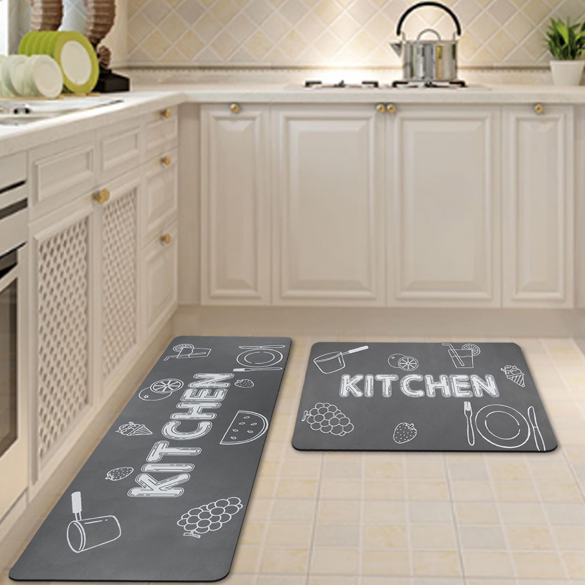 Photo 1 of Kitchen mat 1 pcs quick drying soft kitchen mat set, non-slip super absorbent kitchen floor mat standing comfort diatomaceous earth kitchen rugs, in front of the sink, bathroom and laundry room, Grey 16.9x47.2