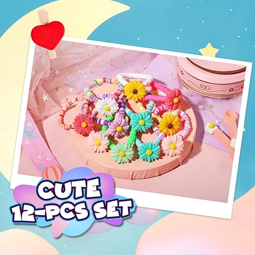 Miniatura 4 de PinkSheep Pulseras para niñas, 12 pulseras de la amistad, pulseras de flores Heishi, juego de joyas para niñas pequeñas de 3 a 12 años