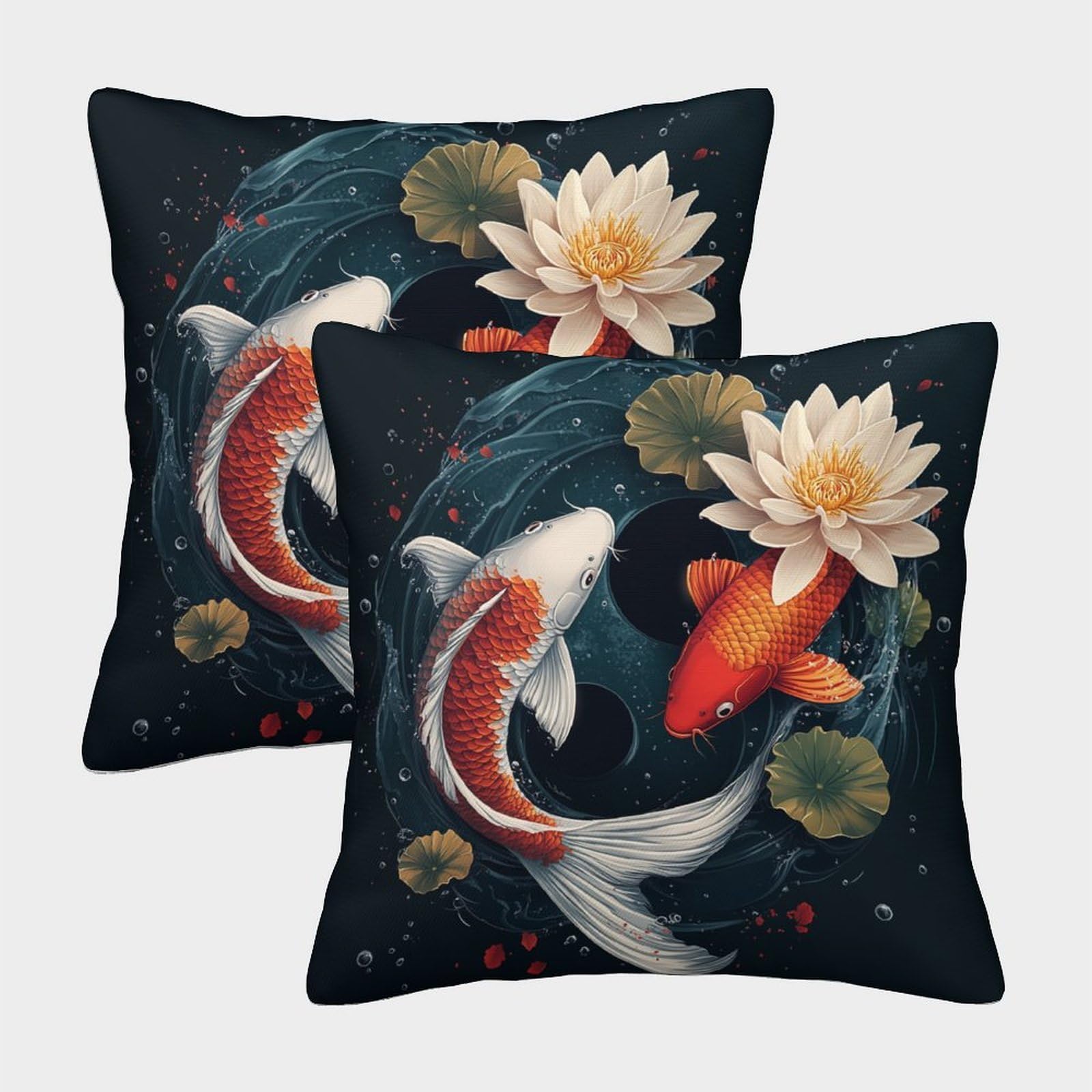 kaiyun 2 Pack Two Koi Fish,Yin Yang Symbol And Lotus Pillow Case 3D Printed Cushion Box Suitable for Home Living Room Decoration Car Pillow Case 50x50cm