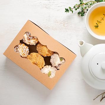15 PCS Kraft Cookie Boxes, 8×6×3 inch Bakery Boxes with Window, Brown Dessert Packaging Gift Box for Cake, Biscuit, Macaron, Candy, Donuts for Wedding Birthday & Party(21 x 15 x 7.5 cm)