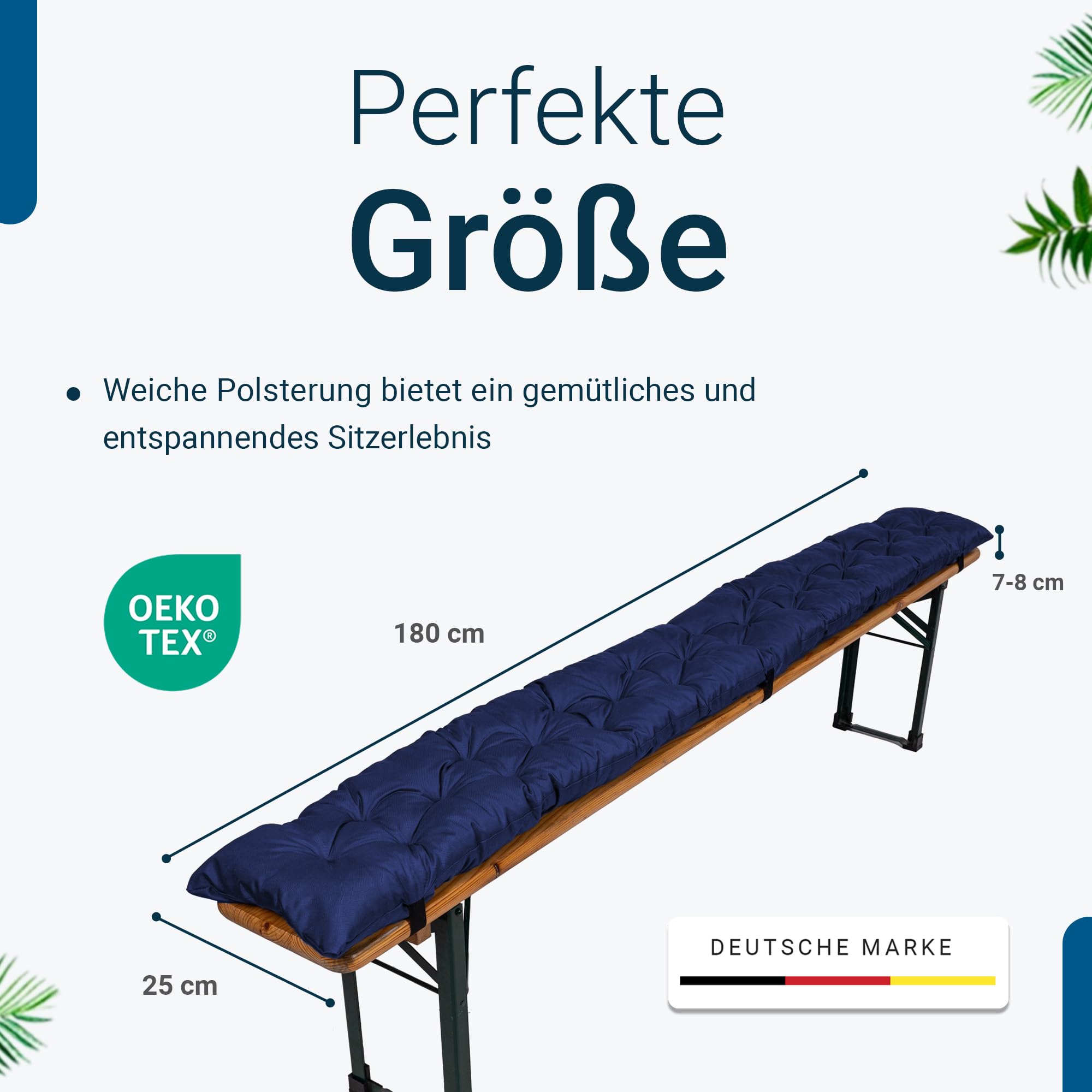 TexDeko® Garden zestaw 2 pokrowców na ławki piwne, pikowane, odporne na działanie promieni UV, odporne na działanie wody, 180 x 25 cm, wyściełane, przytulne poduszki do siedzenia na ławki piwne,