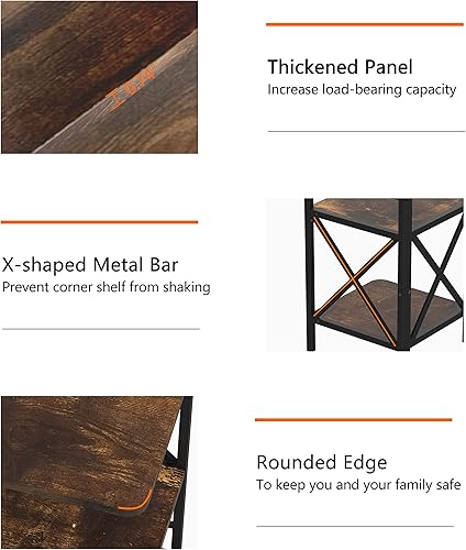 Miniatura 6 de Xilingol Estantería esquinera, estantería de 5 niveles, estantes de libros de metal y madera, estantería vintage en forma de L de mediados de siglo,