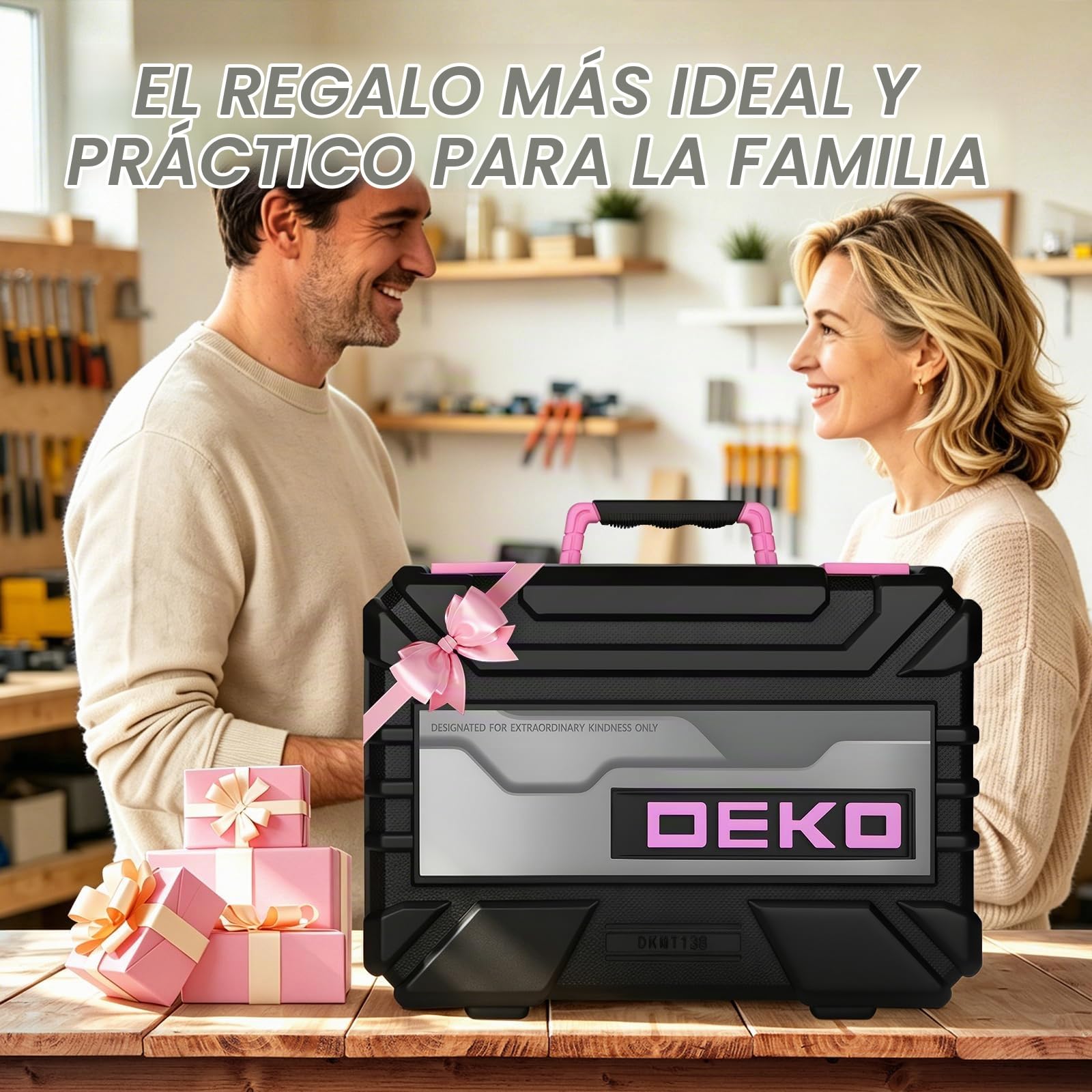 DEKO Caja de Herramientas Completa de 138 Piezas, Kit de Herramientas de Bricolaje para Hogar, Oficina y Coche, con Juego de Destornilladores, Martillo y Set de Alicates, Rosa