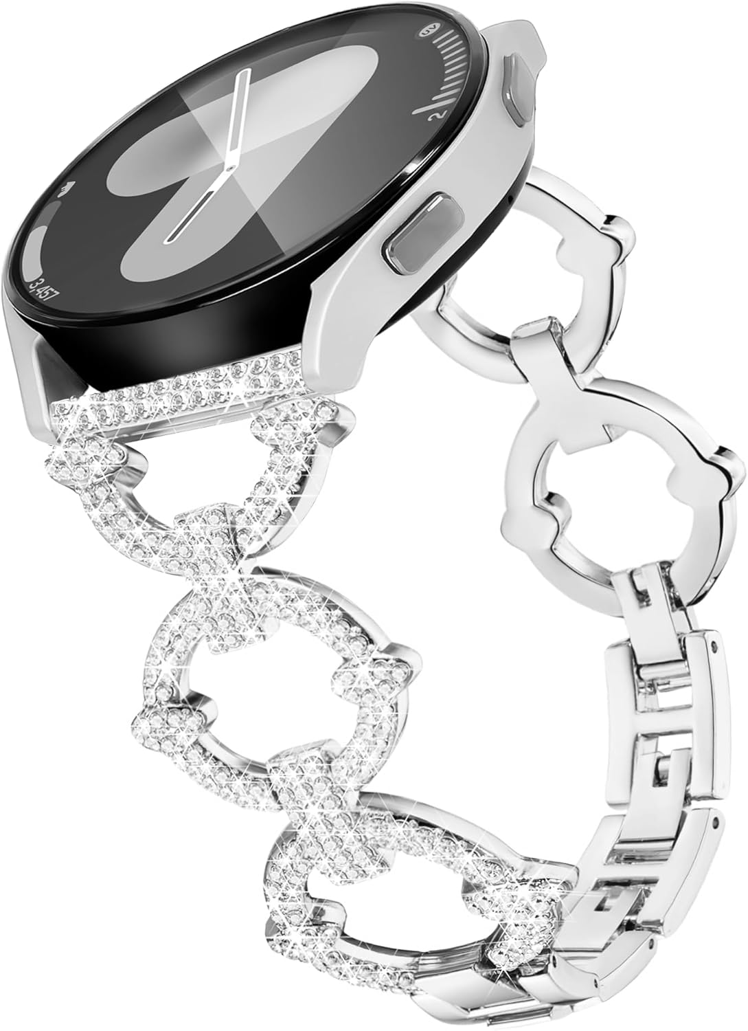 Galaxy Watch 7 6 5 4 band Bling 20mm Watch Band for Samsung Galaxy Watch 4 5 6 7 FE Band 40mm 44mm, Women Dressy Metal Bands for Watch 7 6 4 Classic/5 Pro/Watch 3 41mm/Active 2-Silver
