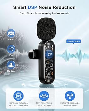 4 Packs Wireless Lavalier Mic for iPhone Android Camera