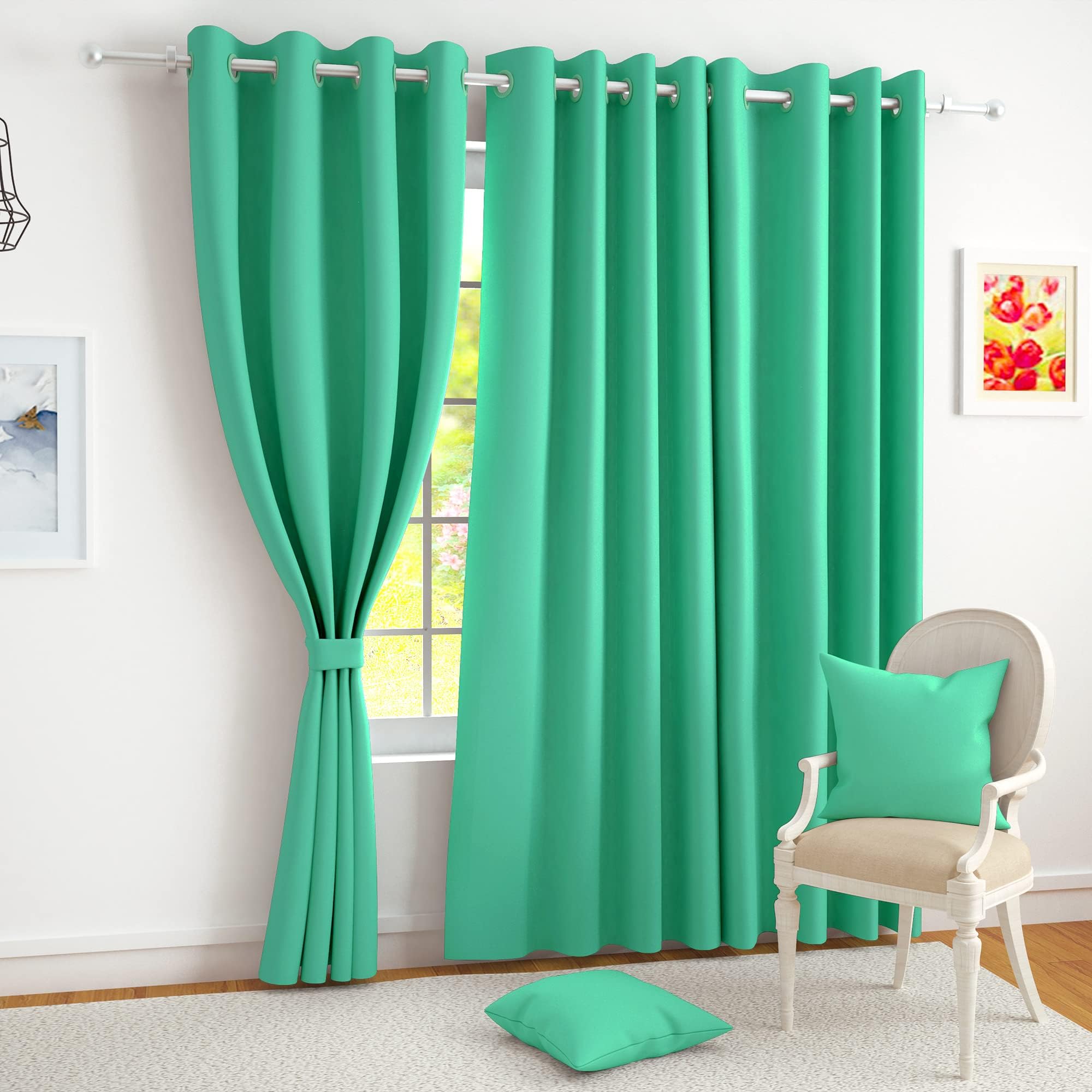 Story@Home Blackout Door Curtains 7 Feet Set of 4 | Plain Printed | 75% Room Darkening | Thermal Insulated Curtains | Curtain for Living Room | (116 x 215 cm, Teal) | Perfect for Home Decor