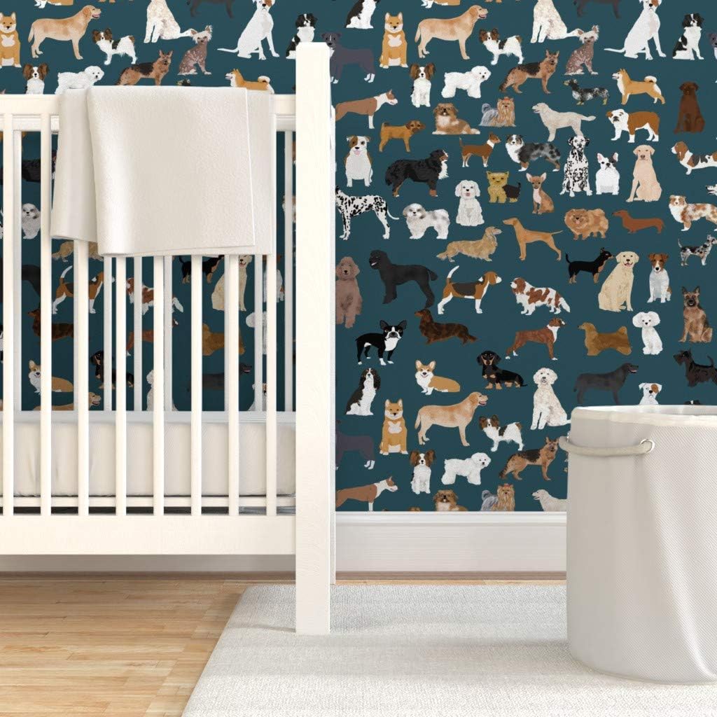 Peel & Stick Wallpaper Swatch - Dog Breeds Navy Blue Rescue Dogs Pet Lover Puppy Custom Removable Wallpaper by Spoonflower