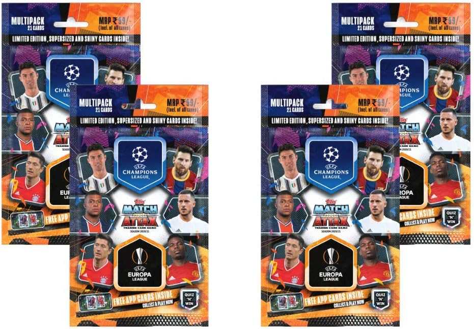 Topps for Kid's UEFA Champions League and Europa League TCG 2020/21 Trading Cards (Multipack) - Pack of 21 Cards Each
