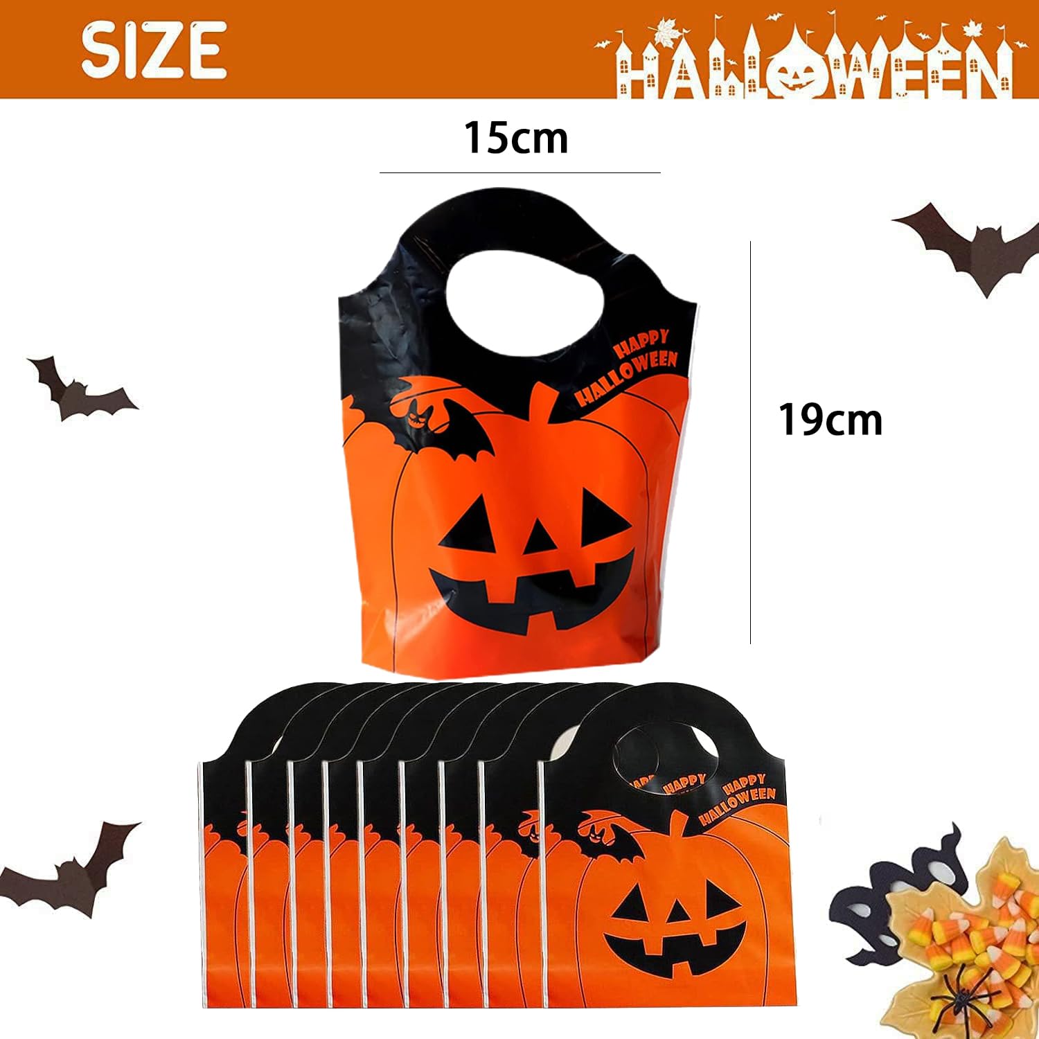 Whaline 72 Stück Halloween-Süßigkeitentüten – Mit Kordelzug, 15 X 20 Cm, Mais-Design, Aus Kunststoff, Für Party, Trick Or Treat, Gastgeschenke, Dekoration
