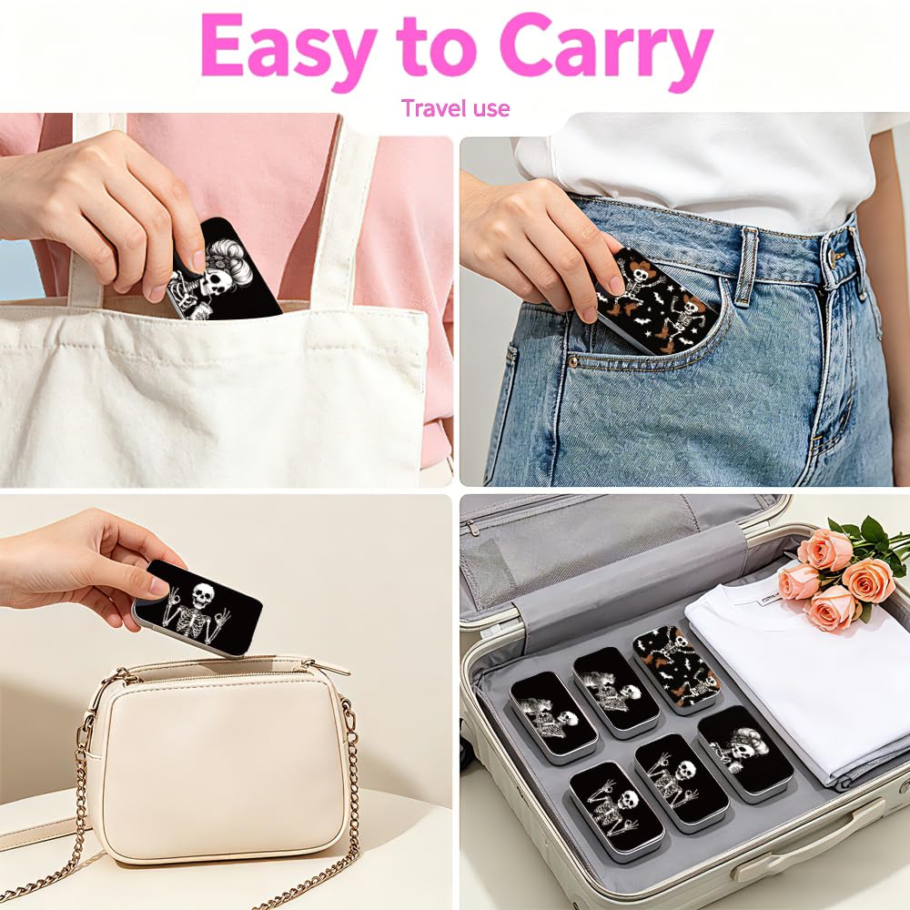Pack de 4 estuches de viaje con hilo dental con diseño de calavera, pequeñas latas de metal para trabajo y camping