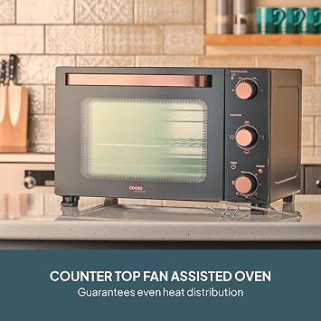 Cooks Professional Mini Oven | Electric Multi Function Countertop Cooker | 28L Capacity | Adjustable Temperature Control & Timer | 1500W | Includes Roasting Dish & Wire Rack | Black and Copper