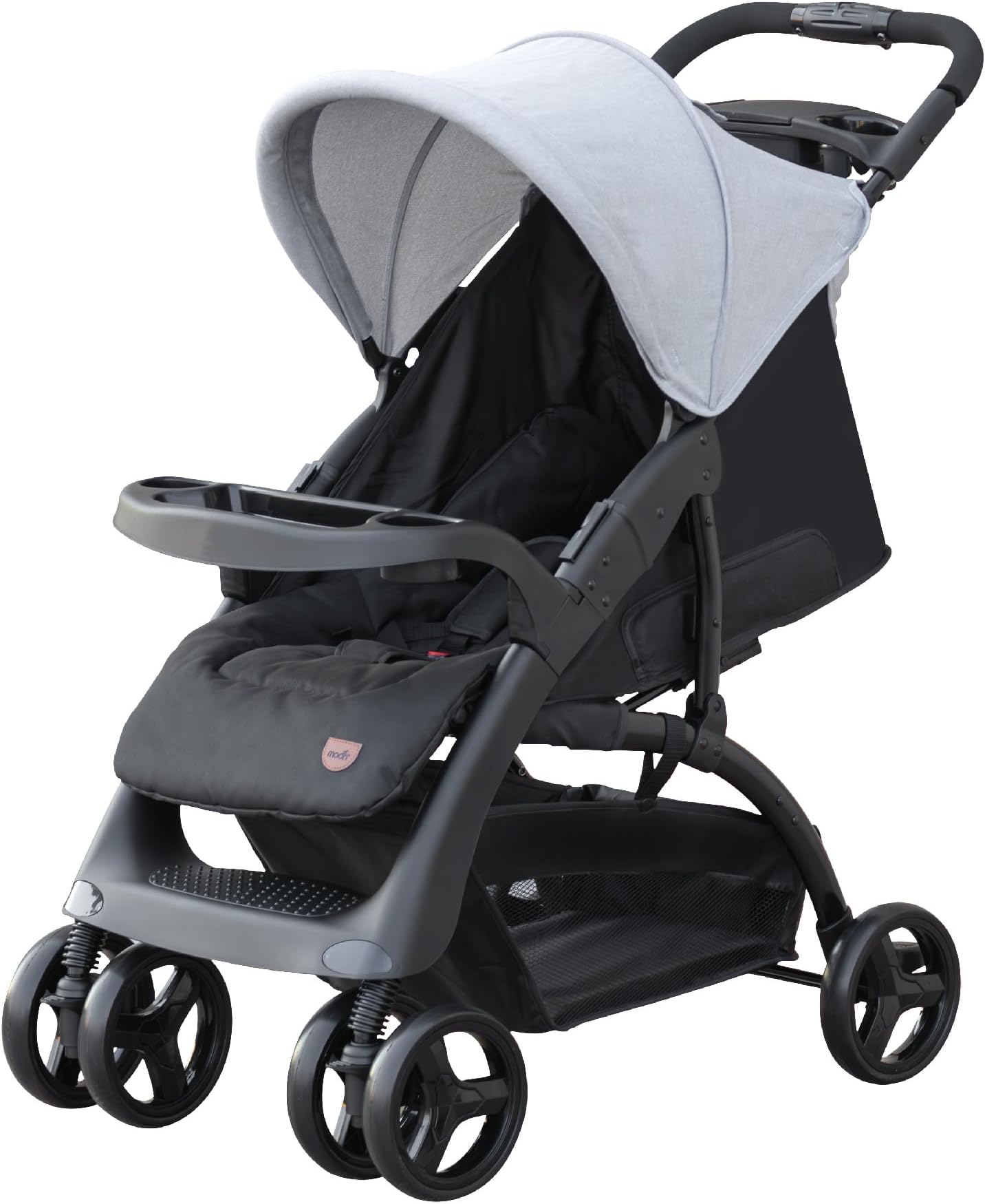 The Moon Brand Aria Baby Stroller Travel Gear -Convertible Reclining Transport- Swirl 360 Wheels- 3 Stage Reclining - 5 Point Harness - Storage Basket- Food Tray -0m+ – Light Grey