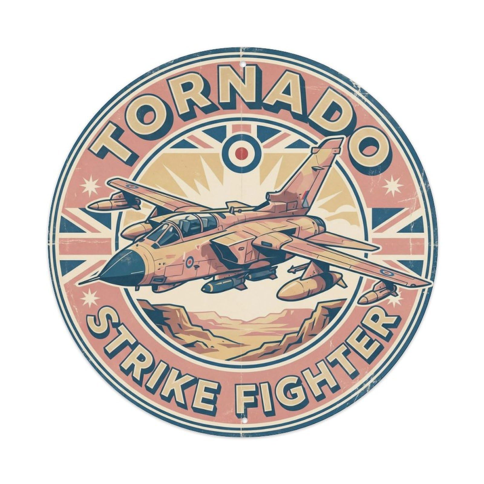 Cold War Military Aviation Tornado Multirole Strike Metal Tin Sign Plaque Wall Decor for Cafe, Man Cave, Club Bar, Office, Home Garden Round Metal Poster 8x8Inch