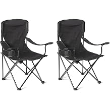 Amazon Basics Portable Folding Camping Chair with Cup Holder - Heavy-Duty Steel Frame Outdoor Chair - Water Resistant Construction Chair with Carry Bag - 72.5cm x 52.5cm x 93.2cm - Black - 2 Pack