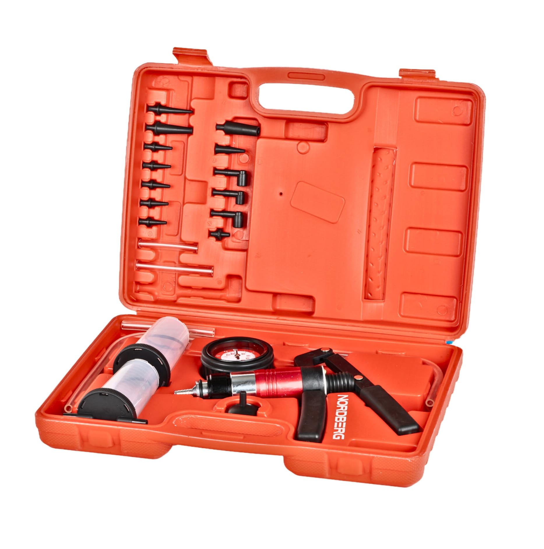 NORDBERG Vacuum Pump Tester, Brake Bleeder Kit NVPT, Brake System, pressure test, Bleeding Tools with Adapters and 2 Reservoir Bottles Automotive Brake for Car Truck Motorcycle