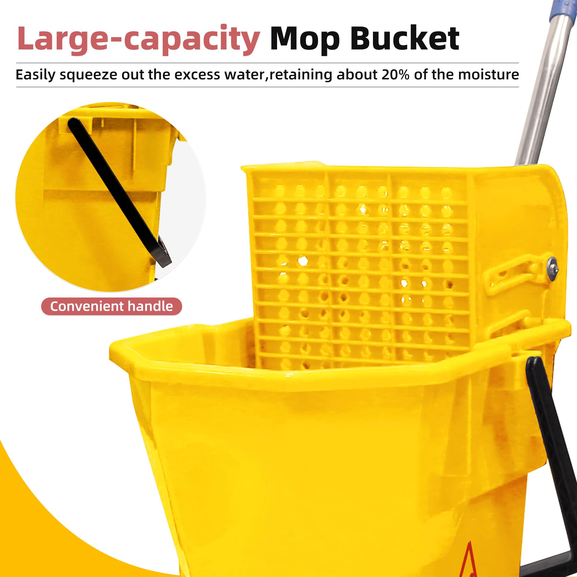 Cubo de fregona de 6.6 galones con escurridor, diseño sin punta y plástico resistente, sistema de fregona giratoria para suelos de madera dura, cubo individual que ahorra espacio (amarillo