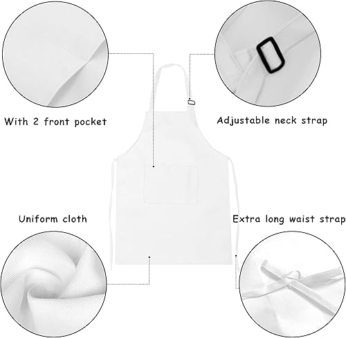 Miniatura 3 de 6 delantales de chef para niños, para cocinar, hornear, pintar, para niños, con bolsillos para niñas y niños (M de 3 a 7 años, blanco), Blanco