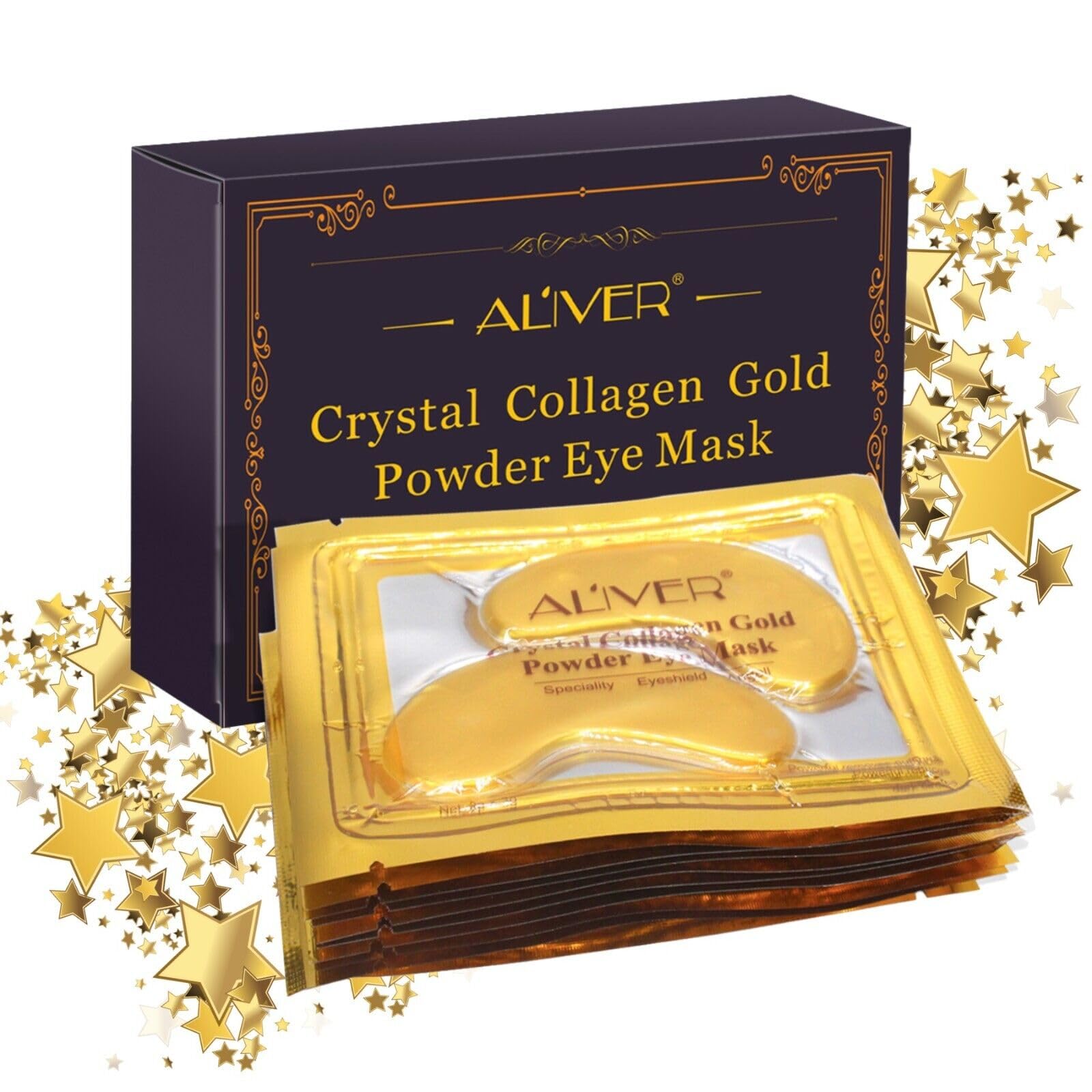 Crystal Collagen - Maschera per occhi dorata, altamente efficace, anti-invecchiamento e idratante, confezione da 25 x 50 x 100 x 20 x 100 x