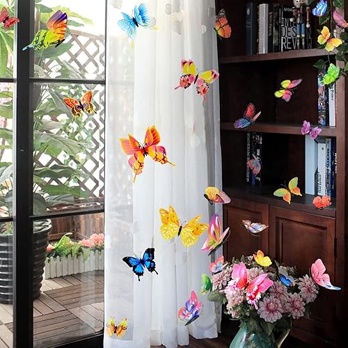 Miniatura 5 de Decoración de pared de mariposa 3D, 36 imanes de mariposa para refrigerador, calcomanías de pared para decoración de pared, decoración artística,