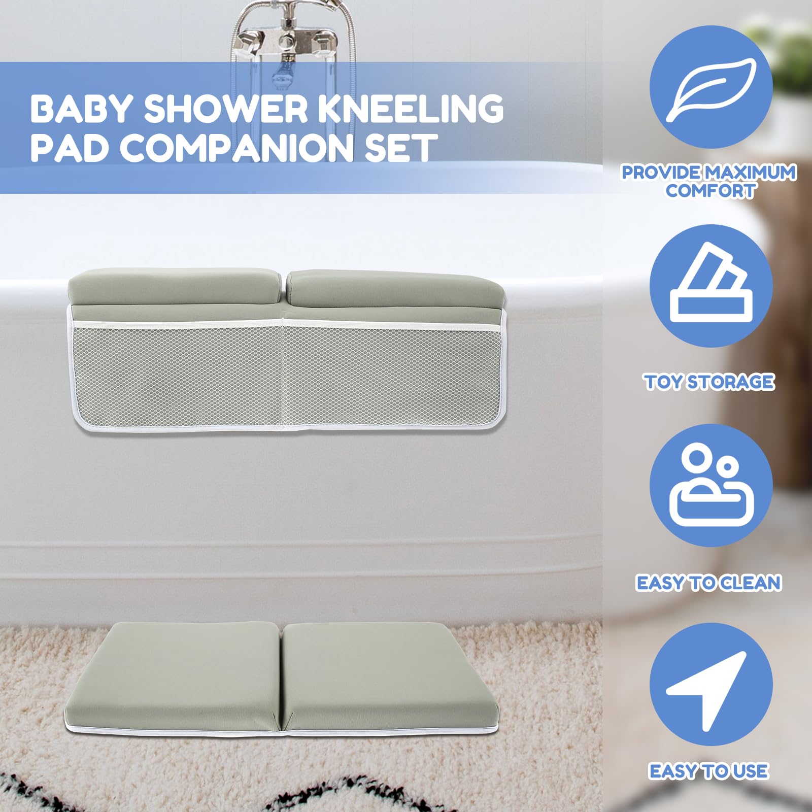Set Ginocchiere E Gomitiere Per Bagnetto Baby - Cuscinetti In Schiuma Antiscivolo Con 4 Tasche Organizer - Lavabili (Grigio)