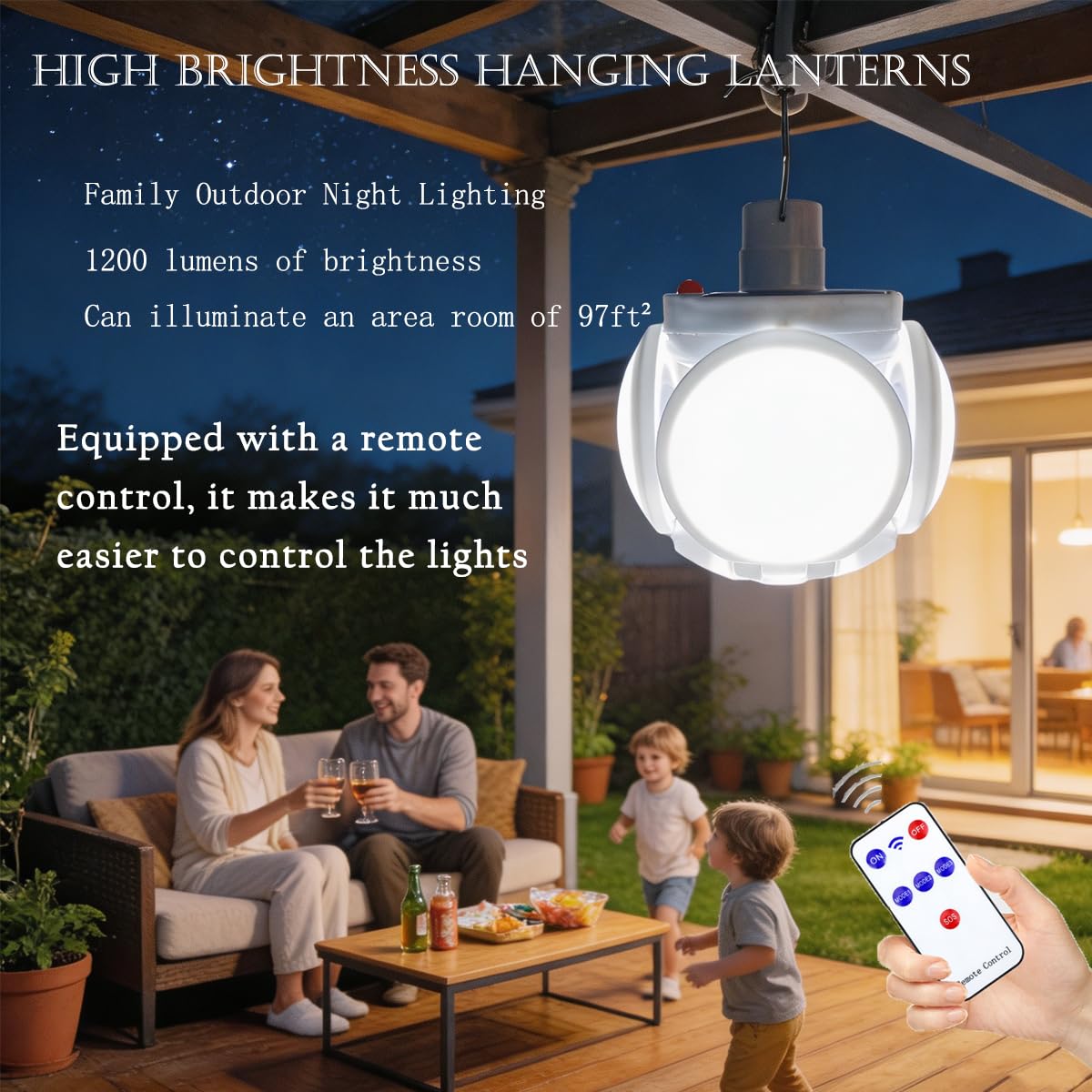 Linterna solar LED plegable para camping, 45 LED, 5 modos, recargable por USB, control remoto, portátil, para colgar al aire libre, pesca, emergencia, patio, jardín, paquete de 2