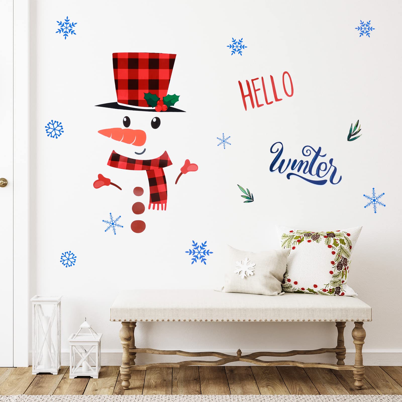 10 Sheets Christmas Door Stickers Large Snowman Xmas Door Decals Refrigerator Stickers Christmas Fridge Decorations Snowman Window Stickers with Snowflake Decals