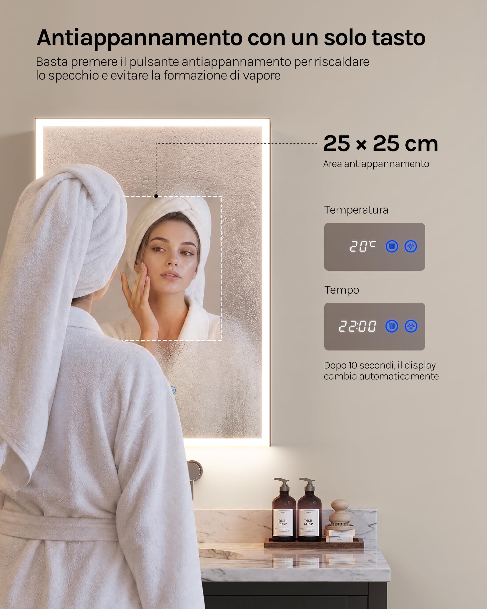 WOLTU Specchio Bagno Contenitore LED, Lega alluminio+Vetro temperato