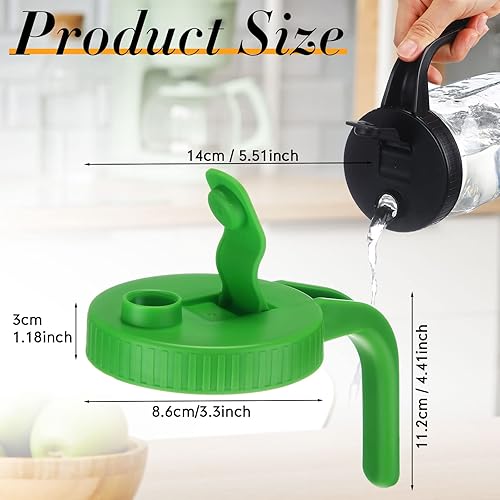 Miniatura 9 de 5 tarros de boca ancha para verter tapas de boquilla con asa, tapa de plástico reutilizable, sello hermético a prueba de fugas, frasco no incluido