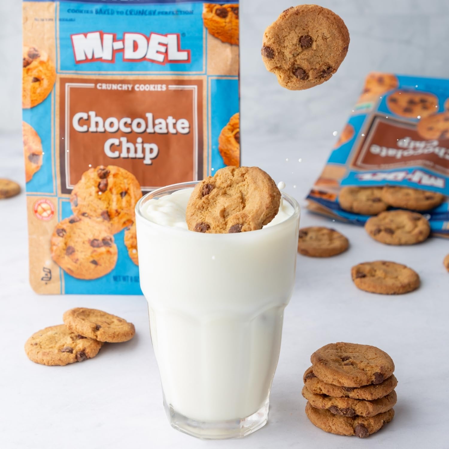Mi-Del Chocolate Chip Cookies Gluten Free - Crunchy Chocolate Cookies - Non-GMO Certified, 0g Trans Fat, Healthy Cookies (Pack of 8)