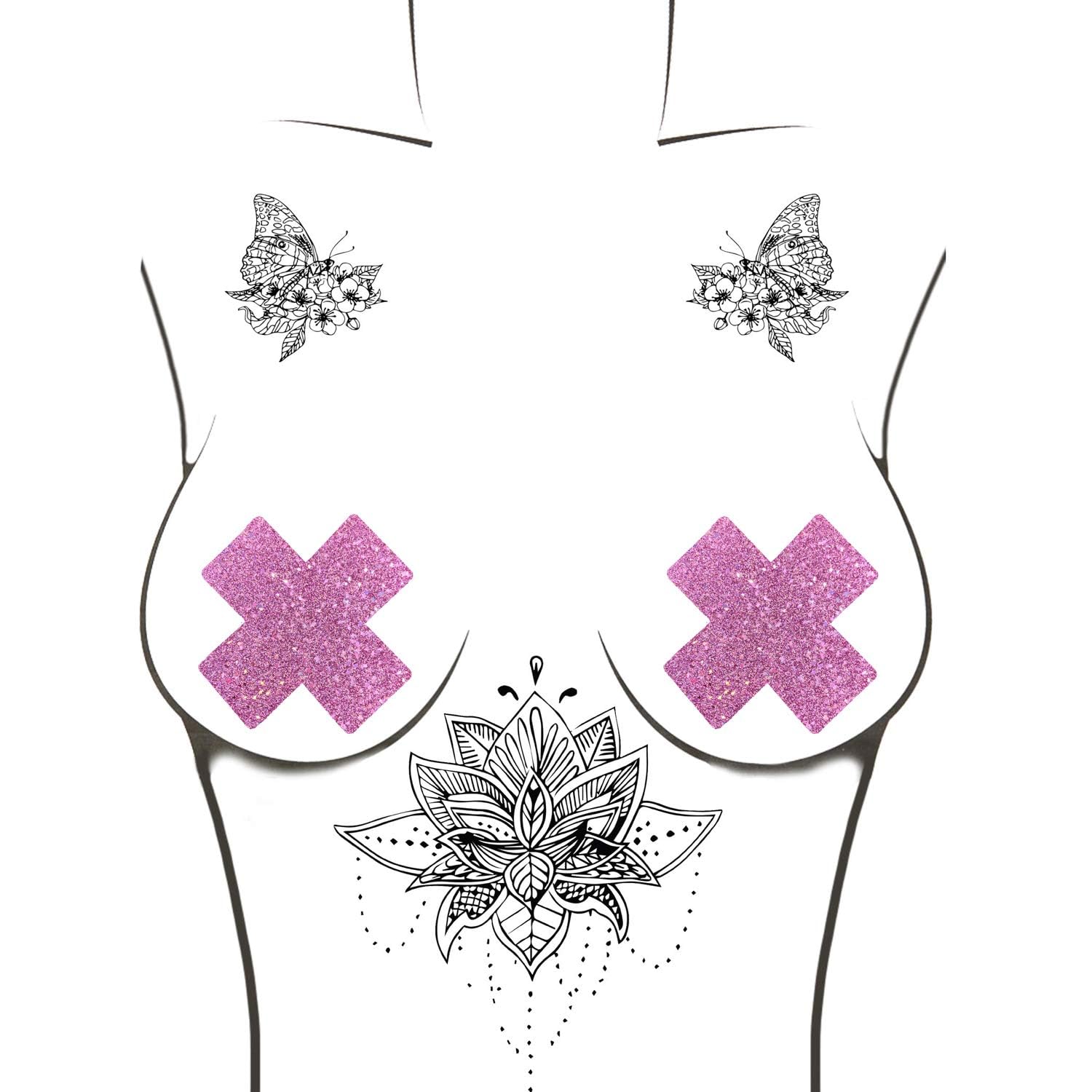 Neva Nude Iridescent Crystal Beamz Nipztix Pasties Nipple Covers for Festivals, Raves, Lingerie and More, Made in USA: Pegasus Kisses Iridescent Pink Purple Iridescent Glitter
