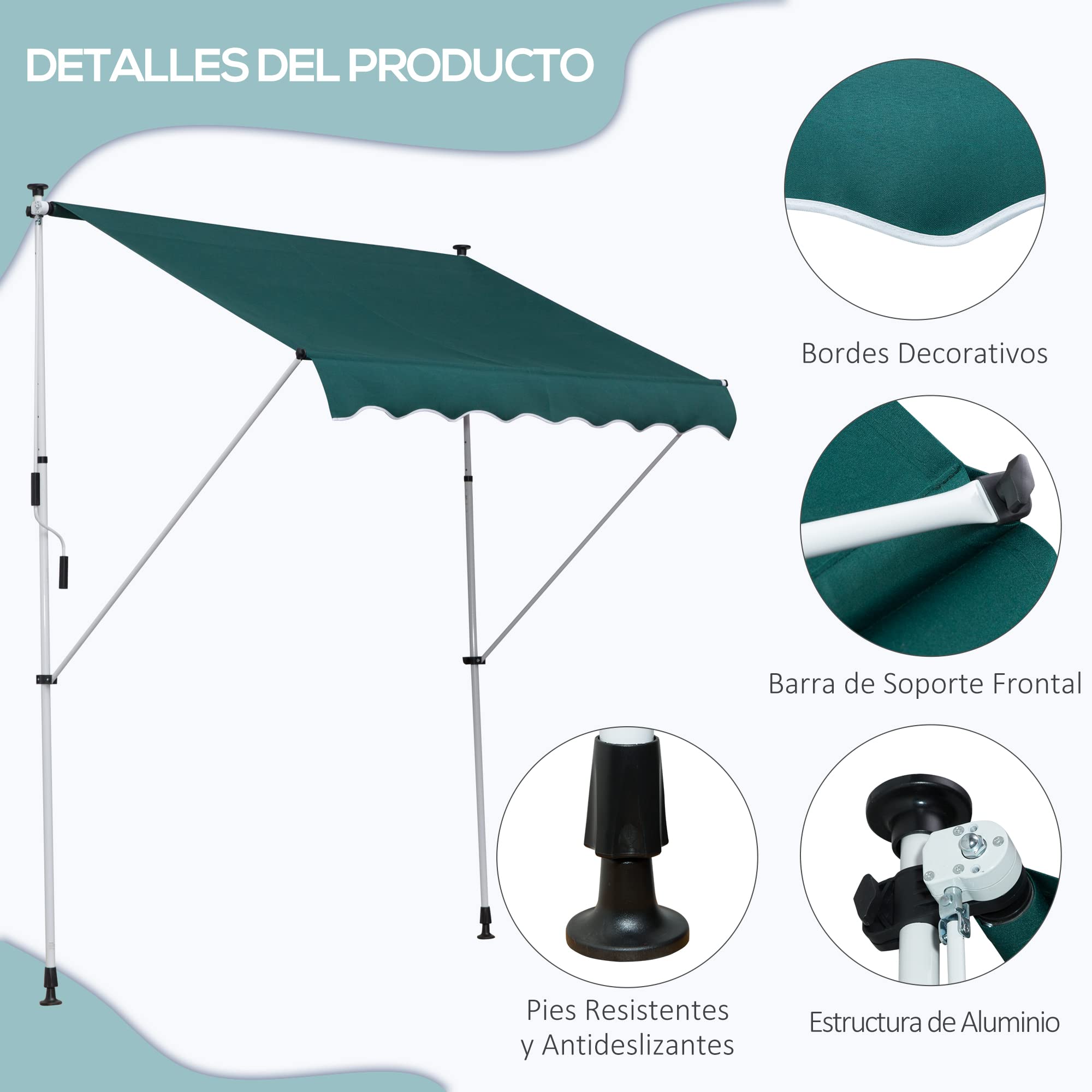 Outsunny Sonnensegel 2x1,5 M Mit Kurbel & Teleskoprahmen – Verstellbare Außenmarkise Weiß (Polyester)
