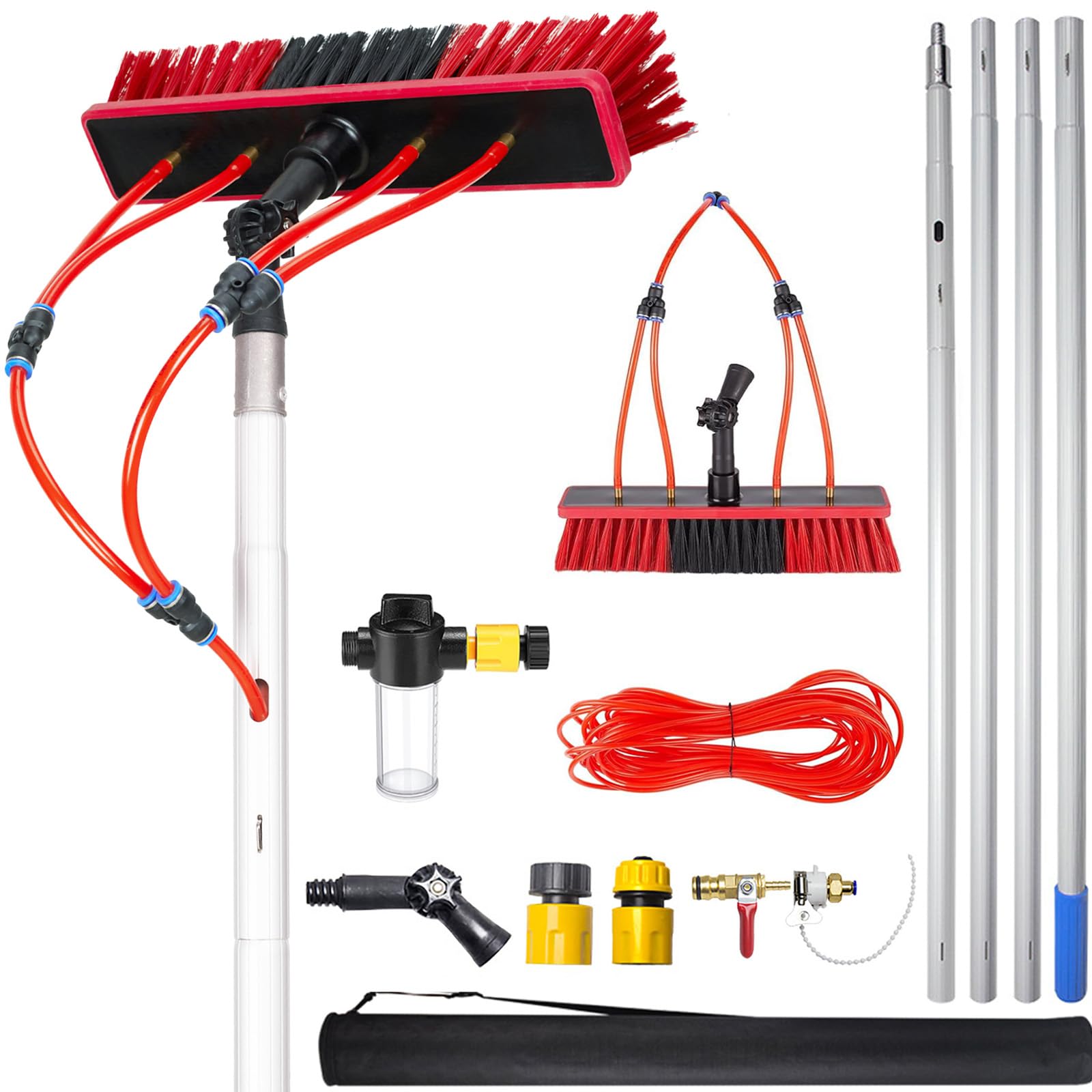 WEKONUMEX Telescopic Cleaning Brush, Solar Panel Cleaning Kit，Water Fed Window Cleaning Pole(55cm Brush,6m)