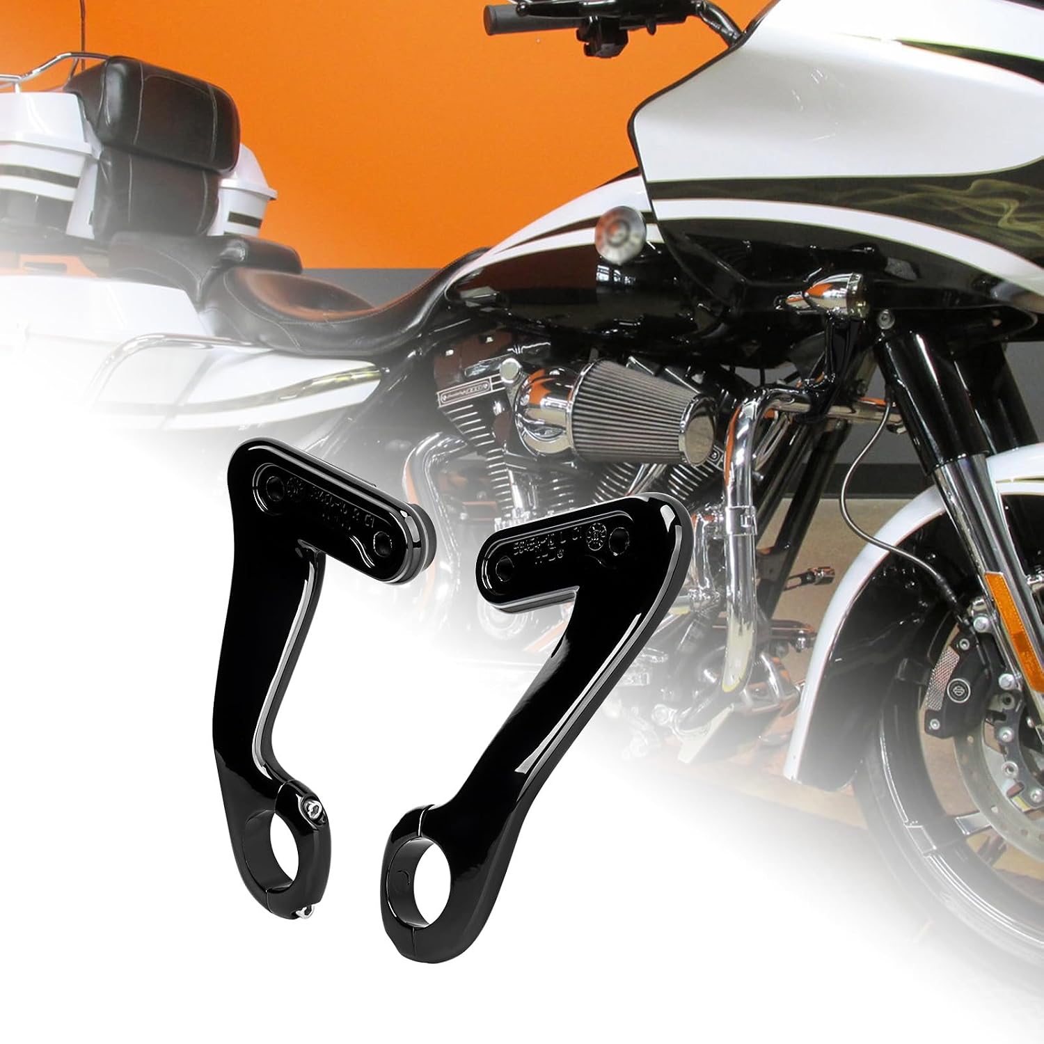 Astra Depot Motorcycle Front Fairing Support Brackets Zinc Alloy Mounting Braces Replacement for 2010–2013 Harley Road Glide FLTRX FLTRU, Black, 2-Pack 58460-10R 58454-10L