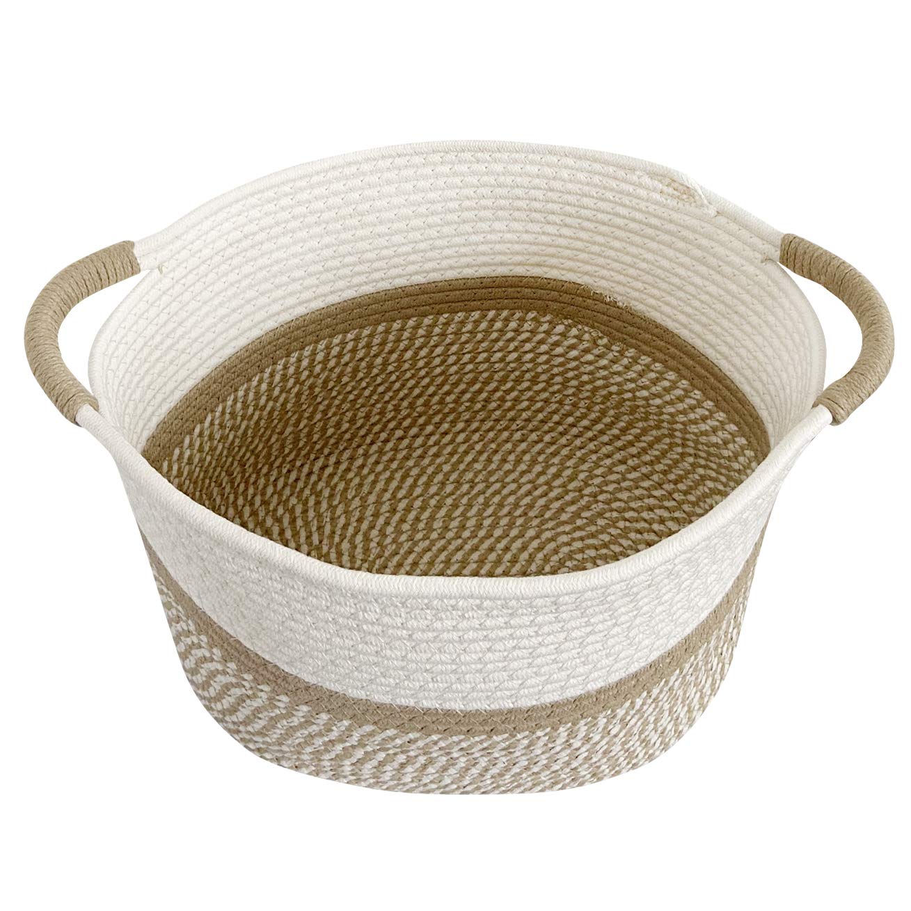 Panier De Rangement En Corde De Coton Naturel - Avec Poignées - 38 X 25,4 X 23 Cm - Blanc Et Gris - Pour Linge, Jouets, Déco - 5