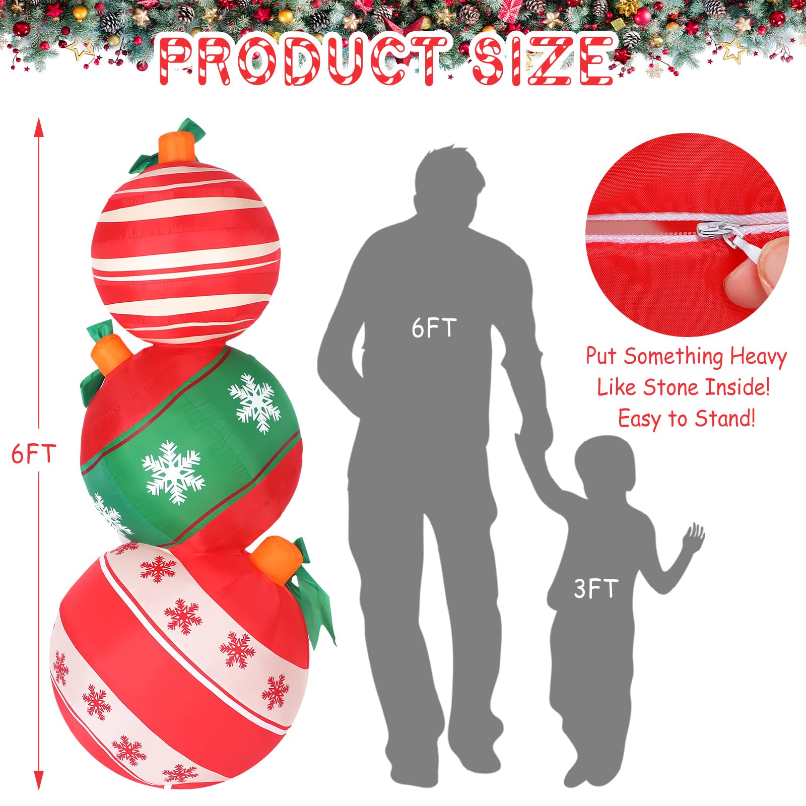 Ceenna 6 ft Christmas Inflatables Outdoor Decorations Christmas Blow up Yard Decorations with Built in LED Lights for Outside Lawn Yard Garden Xmas Holiday Party (Christmas Ball)