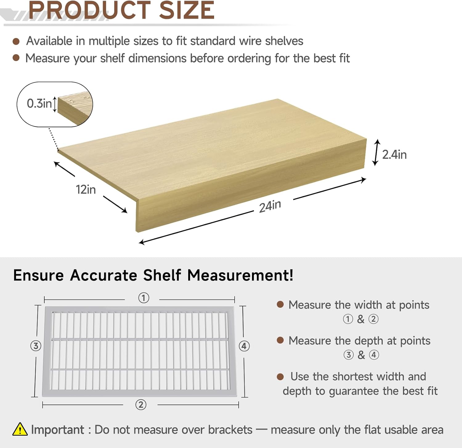 Wooden Wire Shelf Covers for Pantry & Closet – Wire Rack Covers for Shelves, Durable Wood Shelf Covers for Kitchen, Laundry Room, Storage Organization(Yellow Oak,24in*12in)