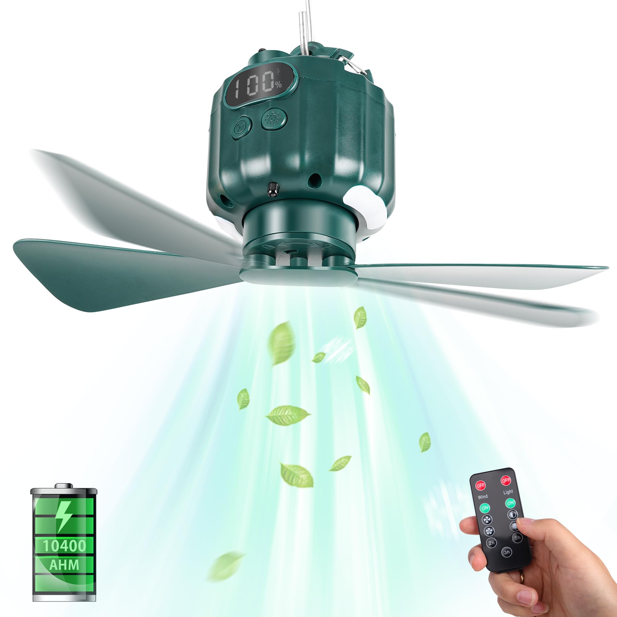 DUKUSEEK Portable Ceiling Fans with Remote Control, Power Bank, USB Battery Operated Camping Fan with Hanging Hook for Canopy Tents, Emergency Survival