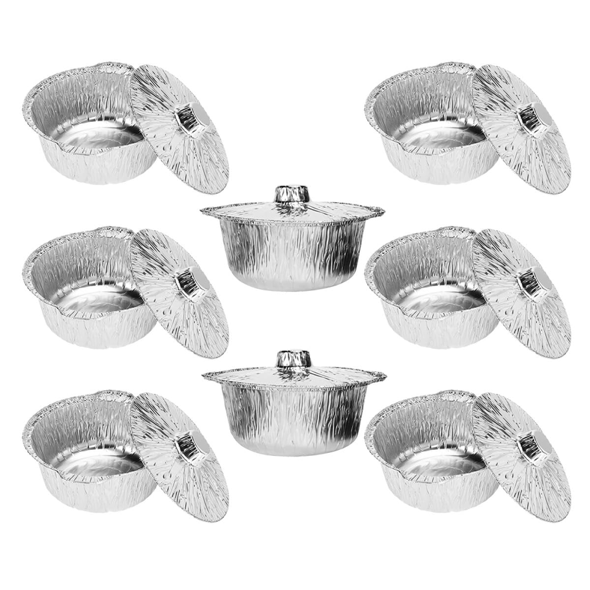 Casseroles rondes en aluminium recyclable avec couvercles pour camping et four, lot de 8 pièces