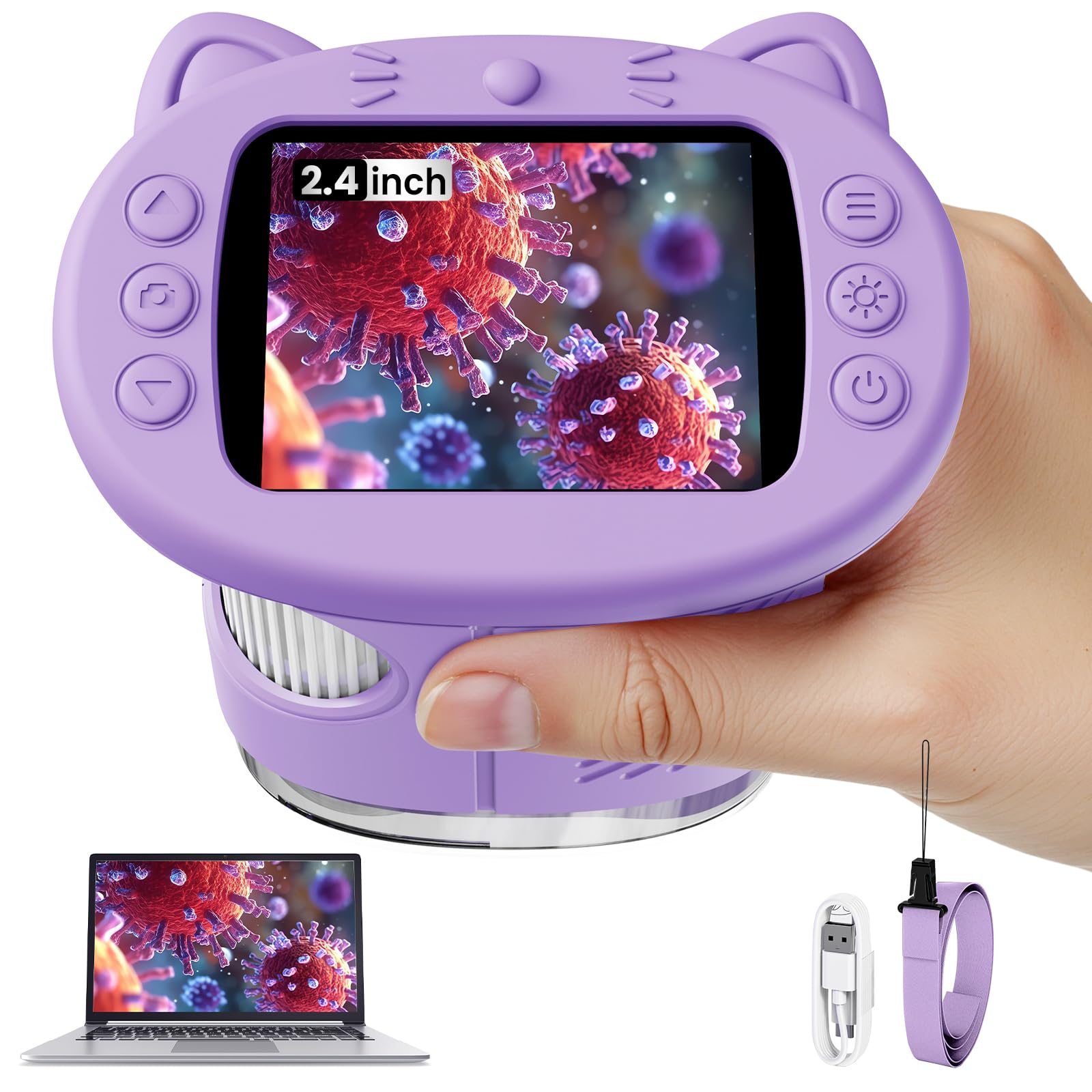 Vorth Mikroskop für Kinder, 2.4 Zoll Digitales Mikroskop mit 1000-facher Vergrößerung, Tragbares Taschenmikroskop, Pädagogisches Weihnachten Spielzeug für Kinder ab 4 5 6 7 8 9 10 11 12+, Lila