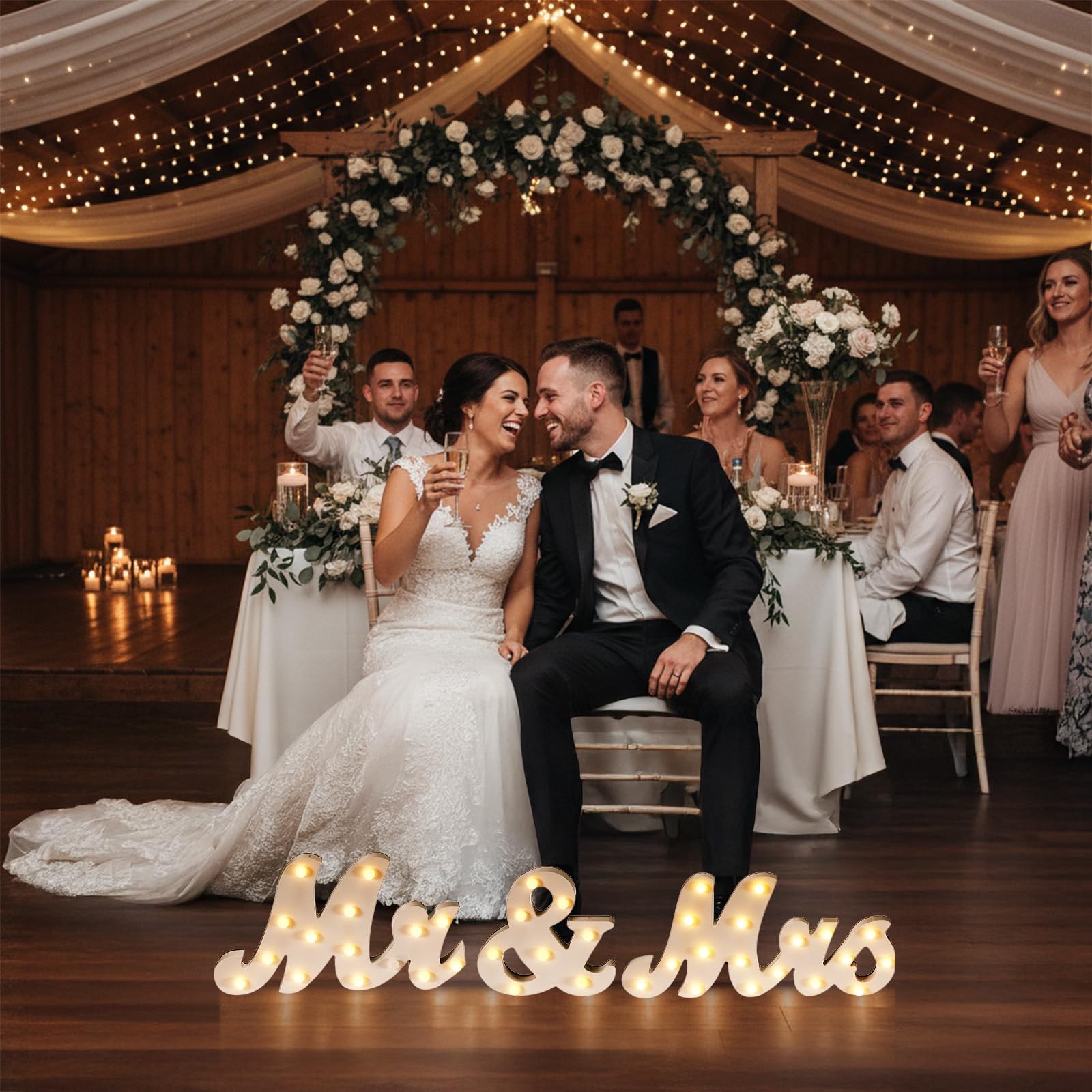 Canlierr Rustikales "Mr and Mrs"-Schild für Hochzeitstisch, 78,7 cm, beleuchtet, groß, weiß, "Mr and Mrs", Holzbuchstaben, Miss Dekoration für Jahrestag, Hochzeit und Verlobung, Geschenke für