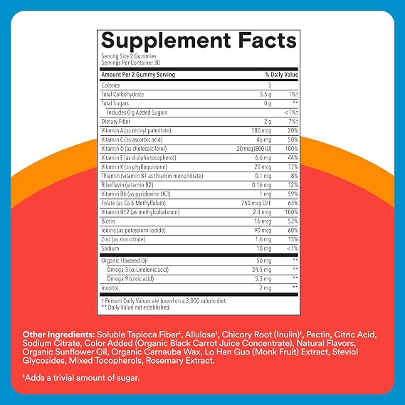 SmartyPants Kids Zero Sugar Multi & Omegas Multivitamin Gummies with Omega 3 ALA, Vitamins D, C, A, Plant-Based, Clean Label, No Sugar Alcohols, Strawberry Banana Flavor, 60 Gummies (30 Day Supply)