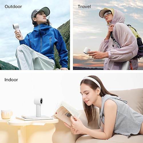 Vista 7 de JISULIFE Ventilador turbo de mano Life10s, ventiladores portátiles recargables de 5000 mAh, hasta 28 horas de trabajo, viento fuerte de 5 Gris