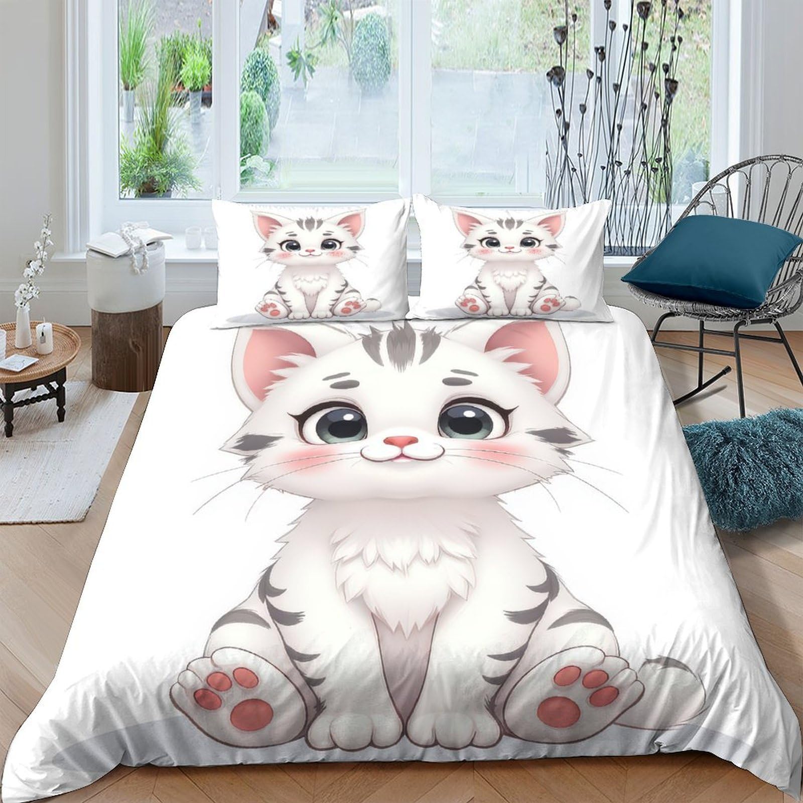 Ctjqhvkz Style-9 3D Printed Cute Kitten Fitted Sheet Microfiber Soft Pink Paw Cartoon Cat Mattress Cover Non Slip, Bedroom Dorm Decor, Easy Machine Wash Single（135X200cm）