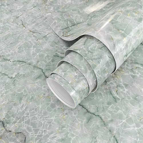 VIOPVERY Papel tapiz de mármol verde y blanco de 35 x 197 pulgadas, papel de contacto de jade para tirar y pegar, papel de contacto para encimeras,