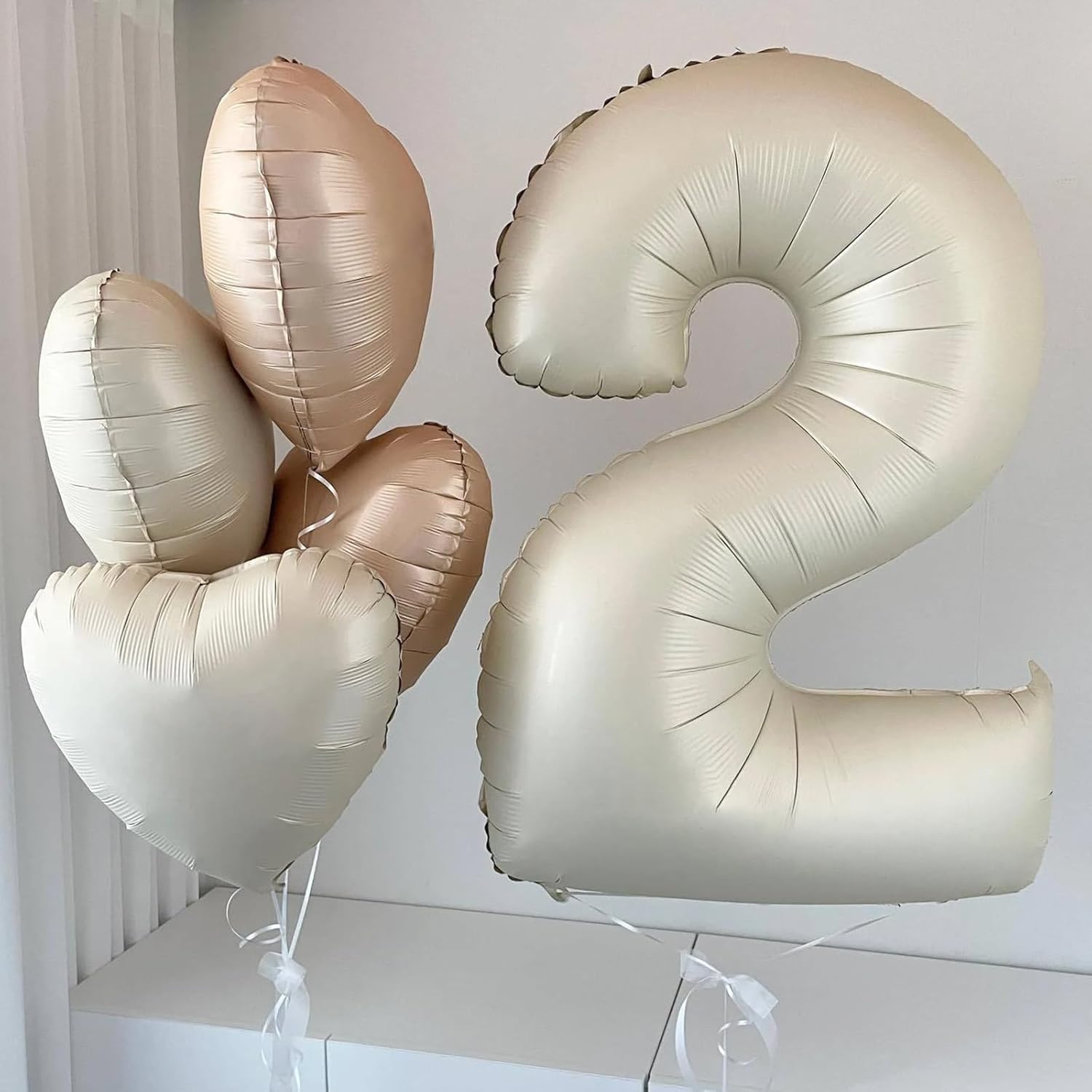 20 Cream White Balloons, 20 Number Balloons Set, Beige Number 20 Balloons, Brown Sand White Foil Star Heart Balloon With Long Balloon For 20th Birthday Party 2nd Baby Shower Decorations - Image 7