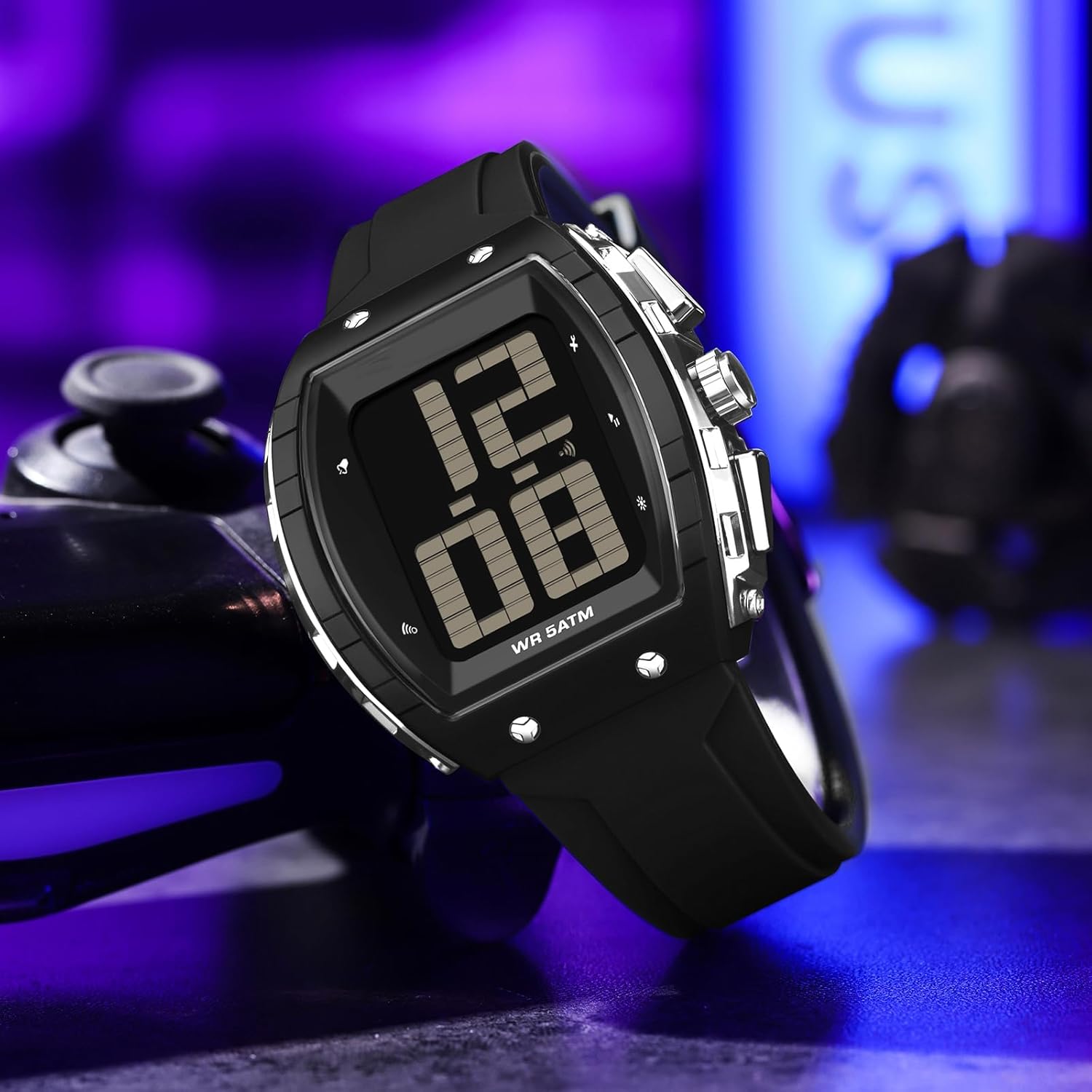 findtime Digital Watches for Elderly Men, Large Face Voice Talking White Watch with English Speaking LED Backlight Big Number Easy to Read Timer Alarm 5ATM Waterproof
