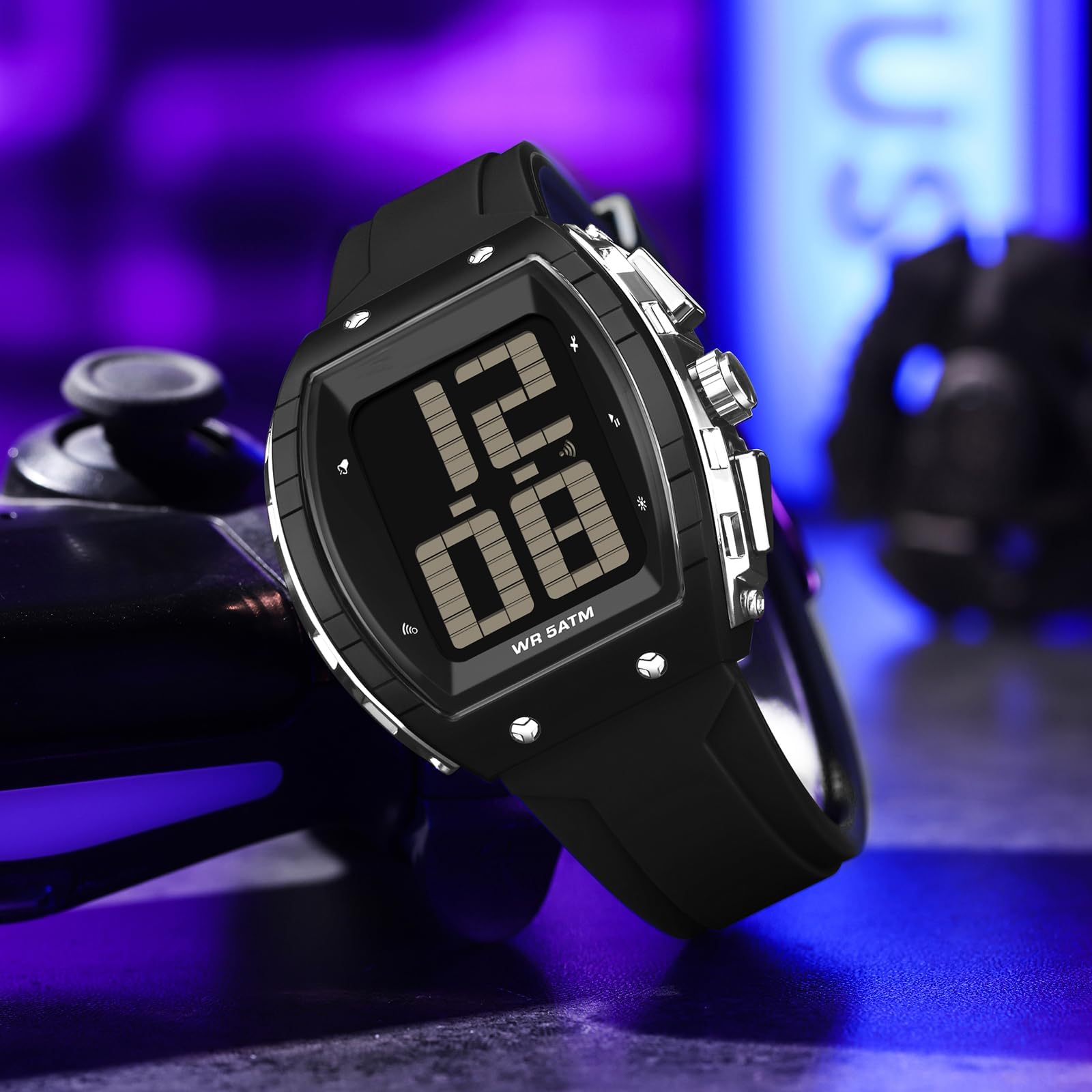 Relojes digitales para hombres mayores, reloj blanco con voz de habla grande con retroiluminación LED de habla inglesa, número grande, fácil de leer, temporizador, alarma, 5 ATM, resistente al agua